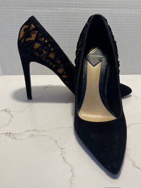 Brian Atwood Oriel Size 8 Black Suede & Leopard Print Stilettos
